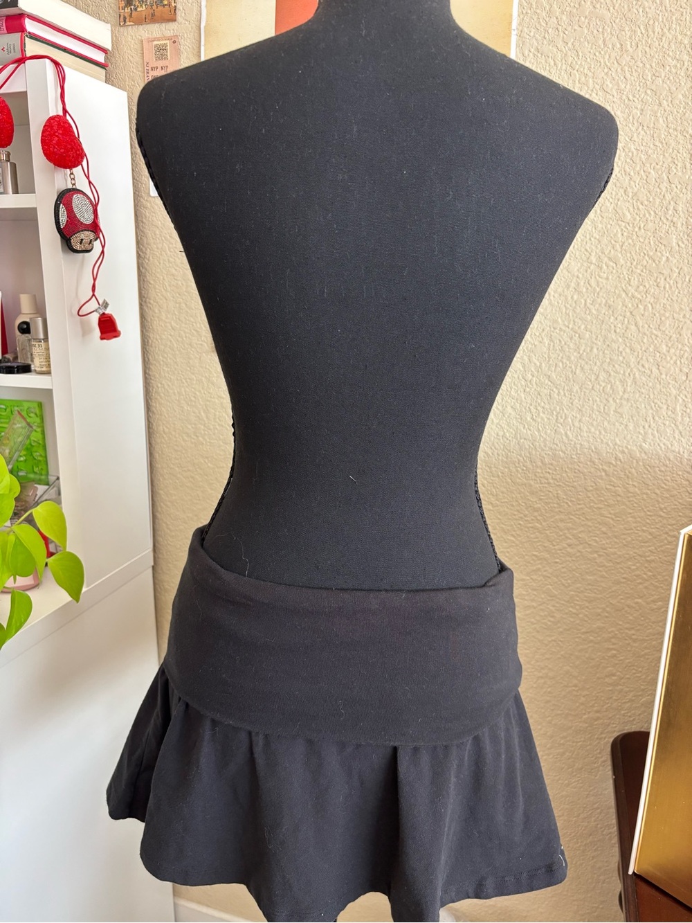 Brandy Melville Black Y2K Fold Over Skater Mini Skirt